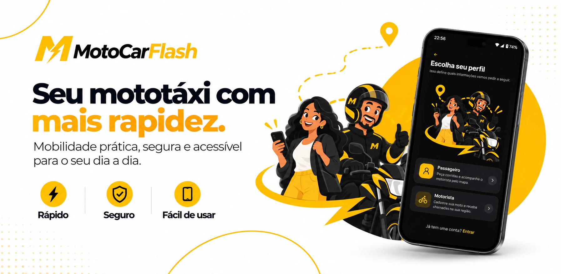 MotoCarFlash — Seu mototáxi com mais rapidez. Mobilidade prática, segura e acessível para o seu dia a dia.